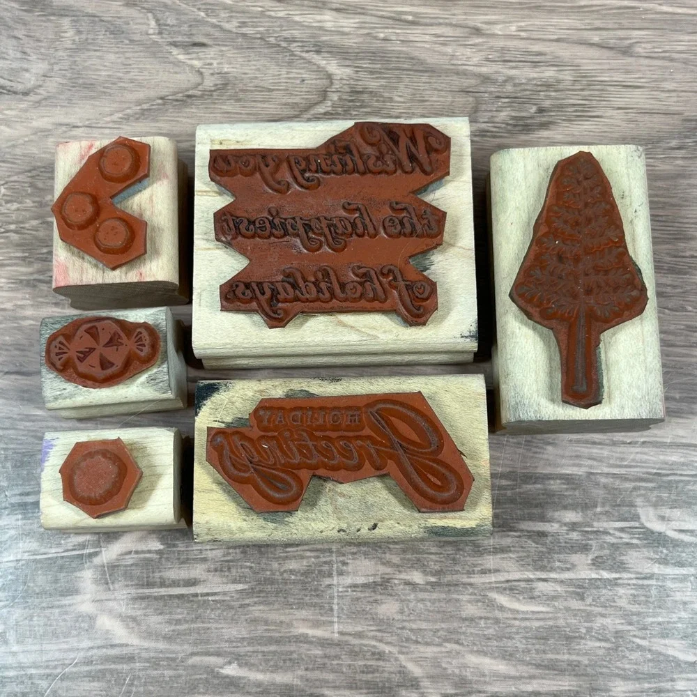 Vintage Stampin Up Christmas Rubber Stamp Lot 25pc Wood Block Holiday Winter